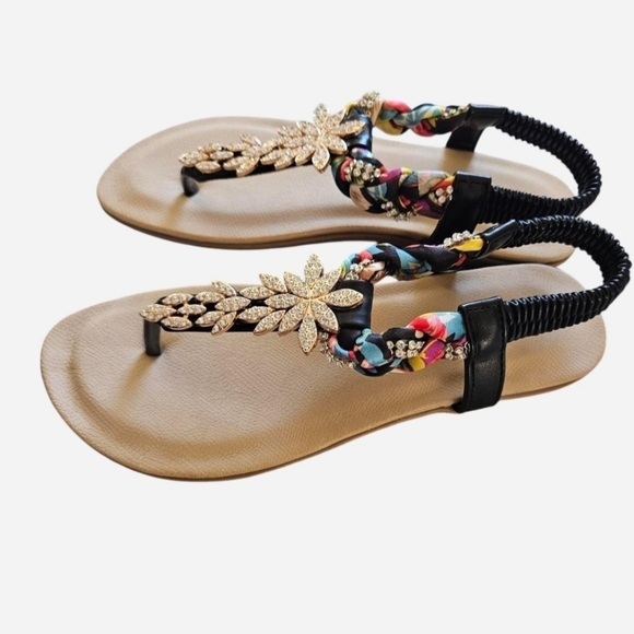 Liliana Shoes - Women's Black and Gold Sandals